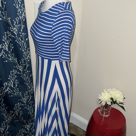 Matilda Jane Clothing MJ Blue White The Road Ahead Elbow-Sleeve Maxi Dress sz S - Picture 3 of 8